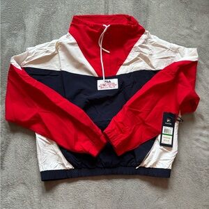 Women's FILA 1/4 Zip Pullover Windbreaker Red White Blue, Size Large NWT